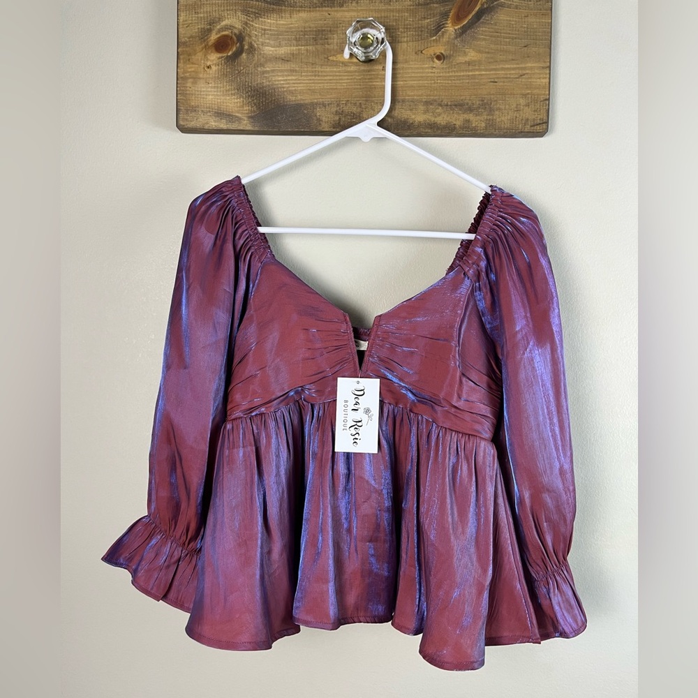NWT Entro The Amy Top Off The Shoulder For The Drama Iridescent Blouse Small